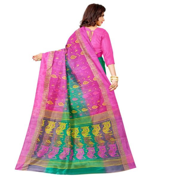 Green and Pink Tant Banarasi Saree for Wedding and Functions