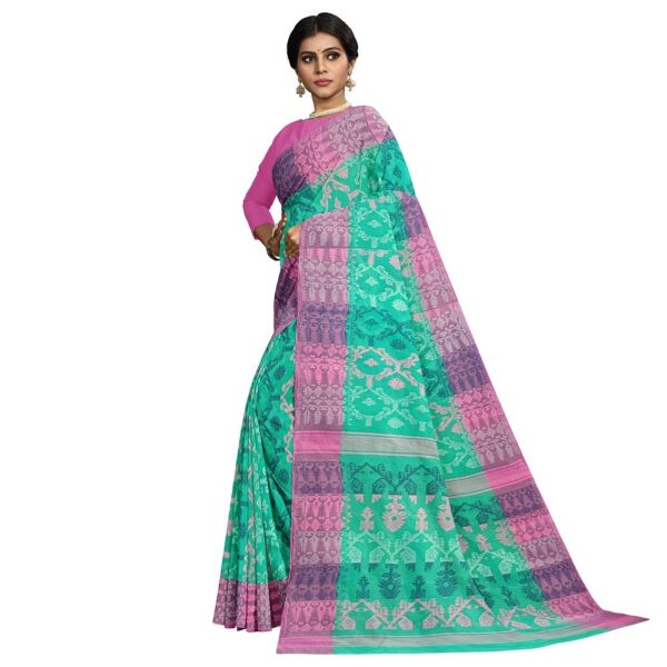 Ocean Green Cotton Jamdani Saree