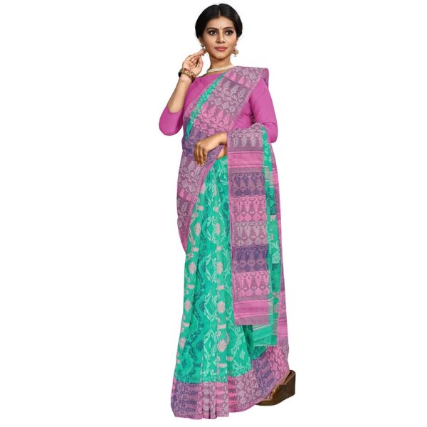 Ocean Green Cotton Jamdani Saree