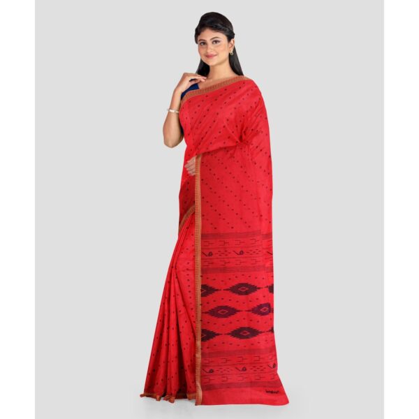 Red Pure Cotton Floral Printed Saree