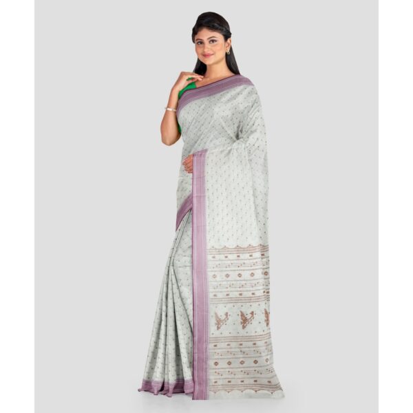 White Cotton Floral Printed Sree for Holi