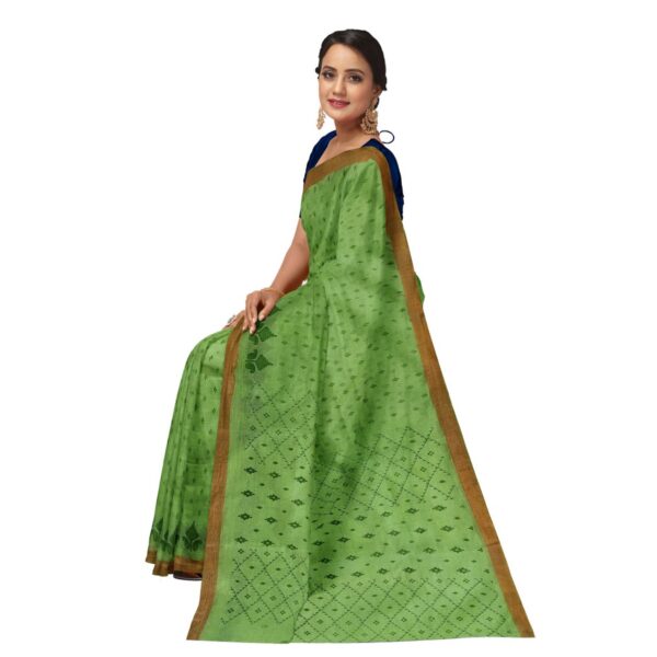 Green Printed Sari with Zari Border