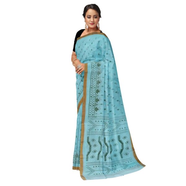 Light Blue Cotton Printed Sari
