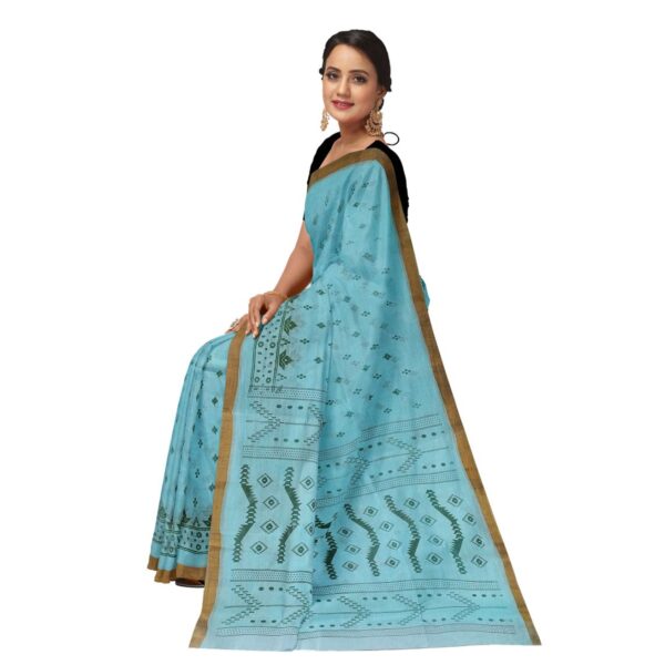 Light Blue Cotton Printed Sari