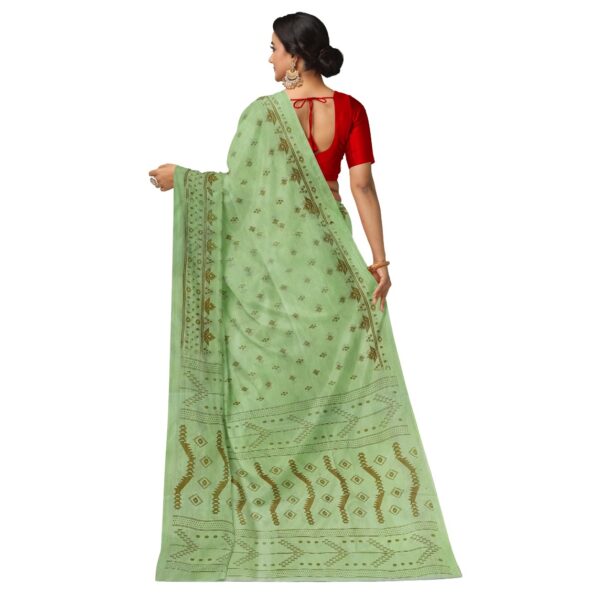 Light Green Cotton Printed Sari