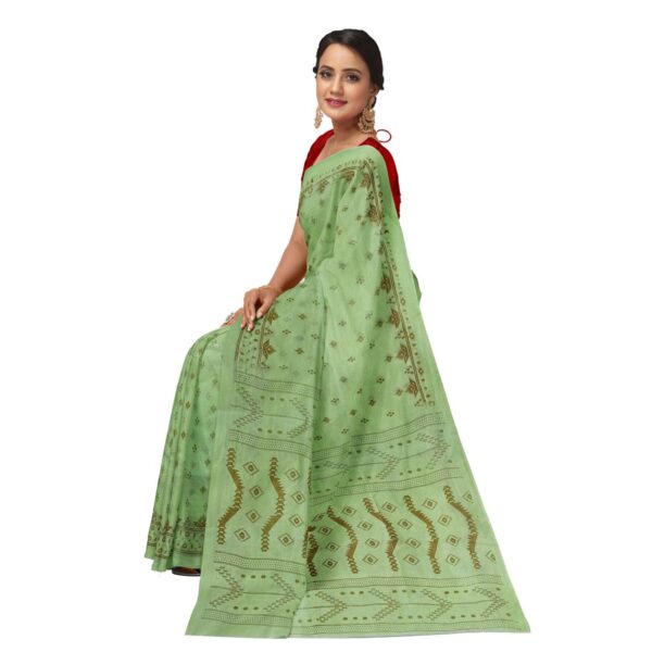 Light Green Cotton Printed Sari