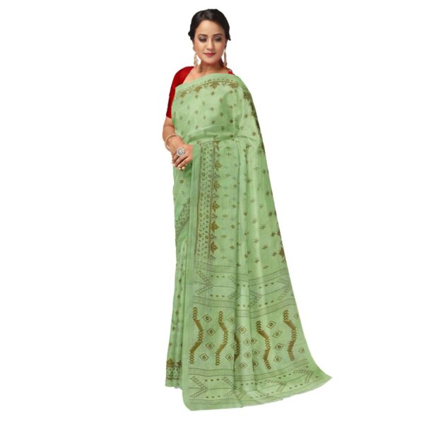 Light Green Cotton Printed Sari