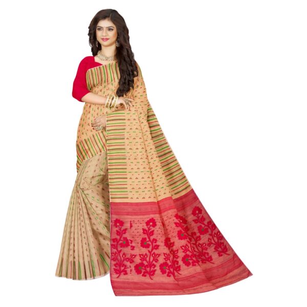 Off White and Red Dhakai Jamdani Saree