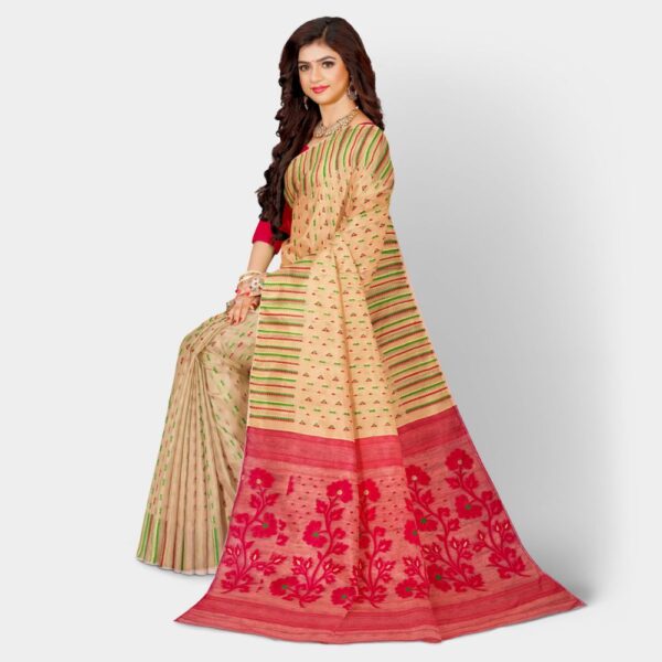 Off White and Red Dhakai Jamdani Saree