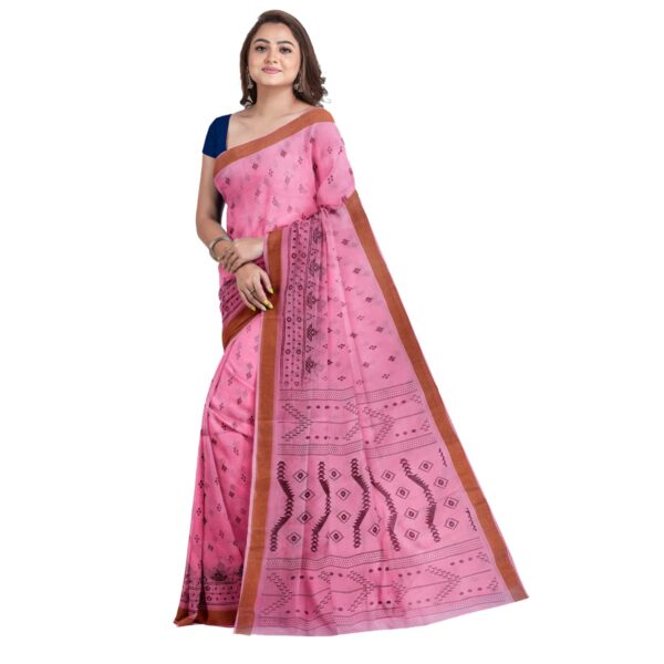 Pink Cotton Printed Sari