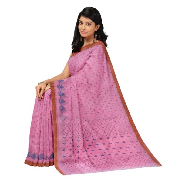 Pink Cotton Printed Sari with Zari Border