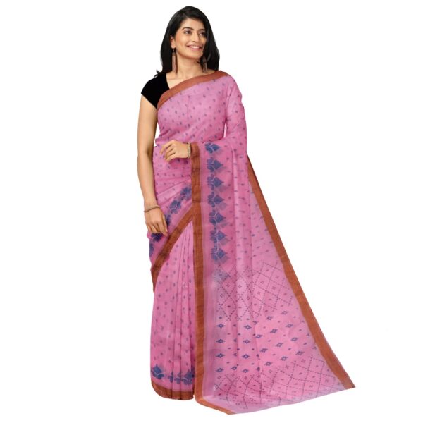 Pink Cotton Printed Sari with Zari Border