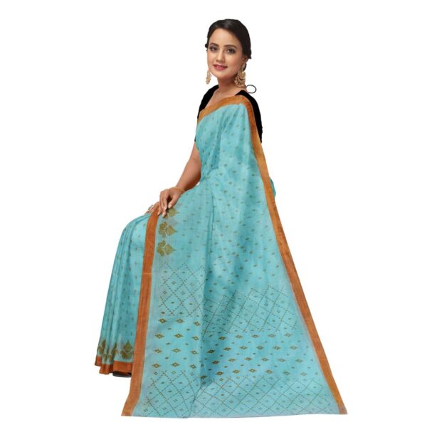 Sky Blue Cotton Floral Printed Sari with Zari Border