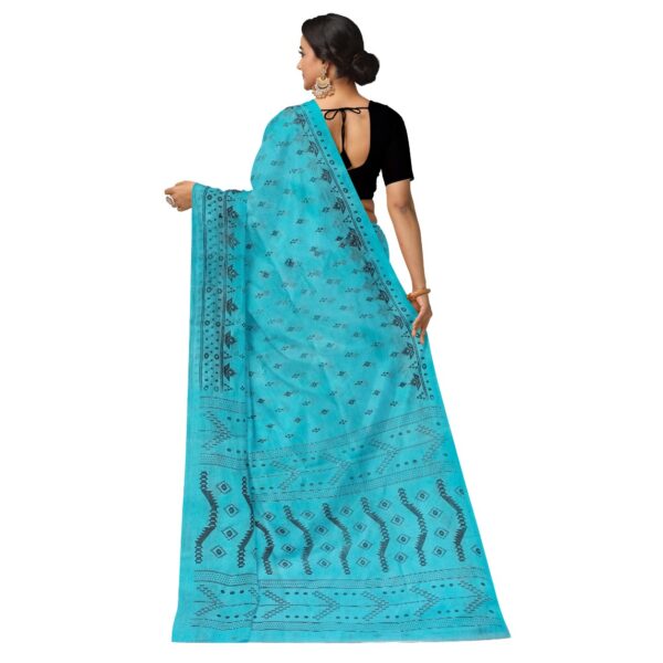 Sky Blue Cotton Sari Printed