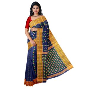 Navy Blue Baluchari Saree in Pure Cotton with (Fully Hand Woven Tant)