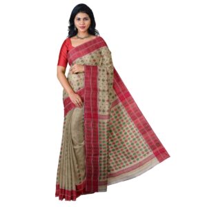 Off White and Red Baluchari Saree in Pure Cotton with (Fully Hand Woven Tant)