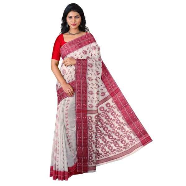 White Baluchari Cotton Saree with Red Border