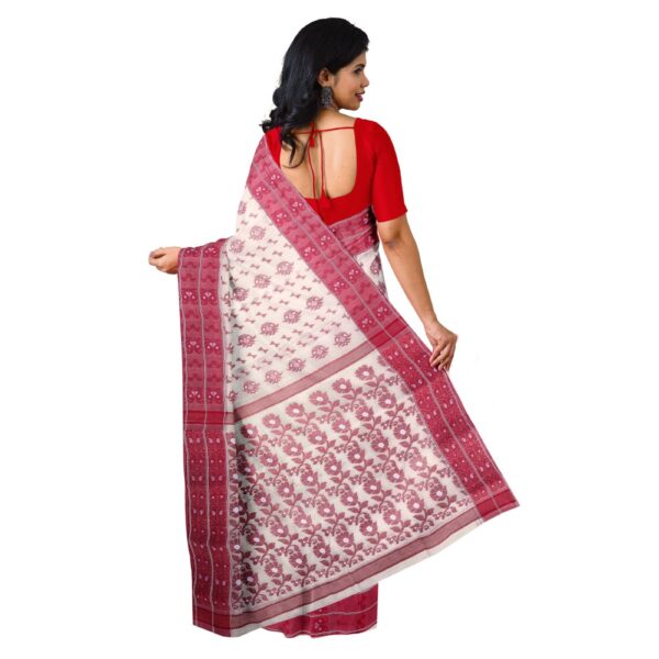 White Baluchari Cotton Saree with Red Border