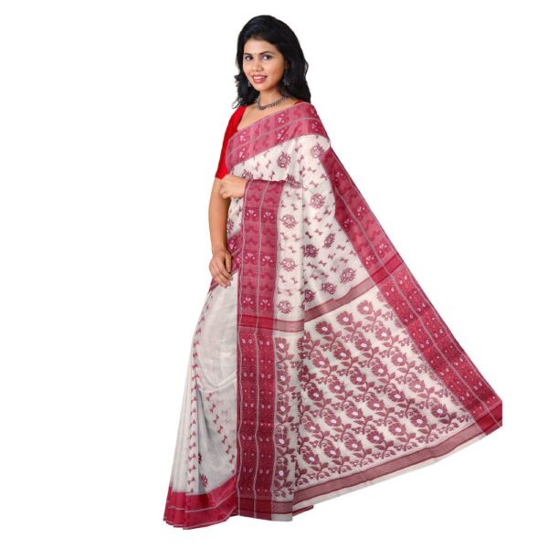 White Baluchari Cotton Saree with Red Border