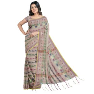 Bengali Off White Handloom Saree in Silk with Zari Work with Blouse Piece (Unstitched)