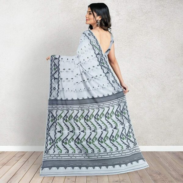 Black and White Jamdani Saree with Blouse Piece