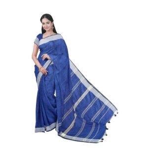 Blue Bengali Handloom Saree in...