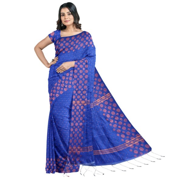 Blue Silk Handloom Saree with Golden Border