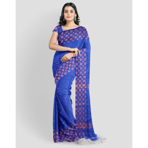Blue Silk Handloom Saree with Golden Border