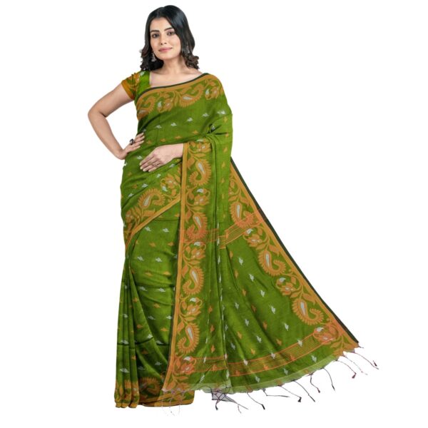Green Party Wear Silk Saree with Copper Zari Work