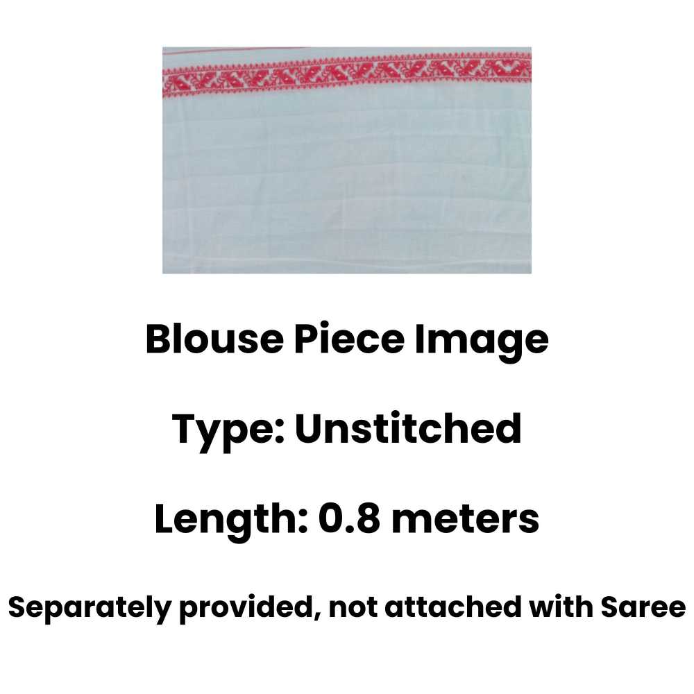 Vintage White Red Lal Shada Soft Cotton Silk Dhakai Jamdani Saree with Blouse Piece | Handwoven Bengali Heritage Saree for Durga Puja, Weddings & Festivals 4 Lal Par Sada Soft Jamdani Saree with Blouse Piece