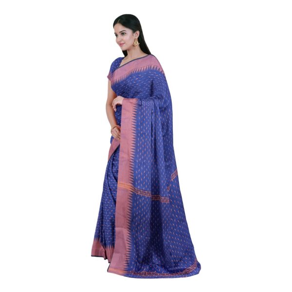 Navy Blue Silk Handloom Sari with Copper Zari Border