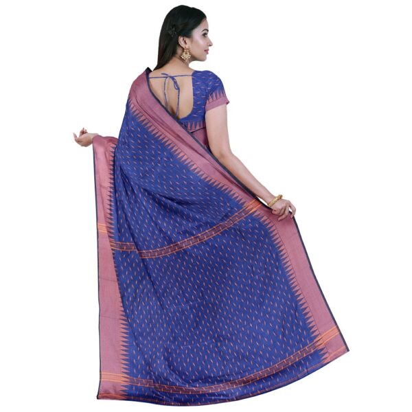 Navy Blue Silk Handloom Sari with Copper Zari Border