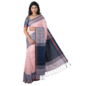 Off White Bengal Handloom Cotton Saree & with Blouse Piece (Unstitched)