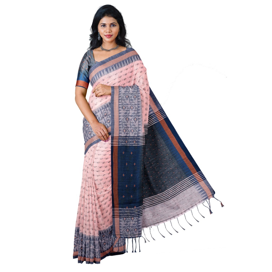 Vandana Handloom Saree (Blue) - Buy Handloom Sarees Online | Craftmart