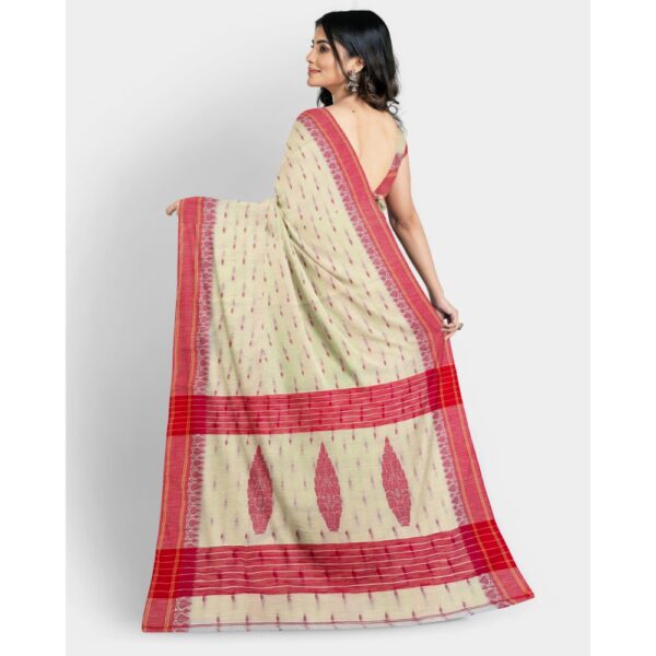 Off White Cotton Handloom Saree with Red Border