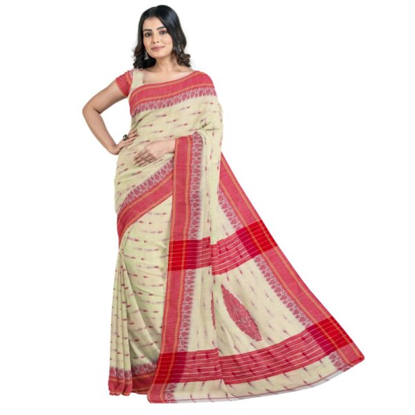 Off White Cotton Handloom Saree with Red Border