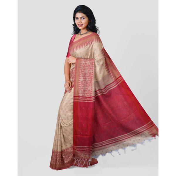 Off White Handloom Saree with Red Border
