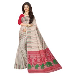 Off White and Red Soft Jamdani Saree