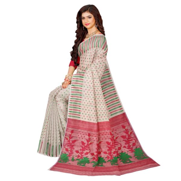 Off White and Red Soft Jamdani Saree