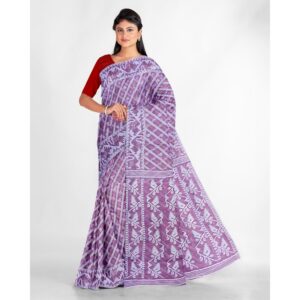 Authentic Soft Purple Dhakai Jamdani Saree in Resham Cotton