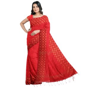 Red Silk Handloom Saree with Zari Work & Blouse Piece (Unstitched)