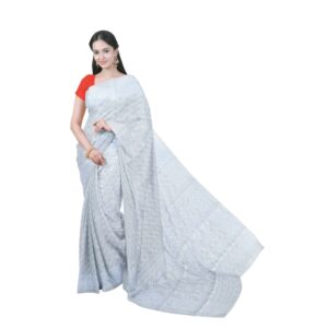 Authentic Soft White Dhakai Jamdani Saree in Resham Cotton