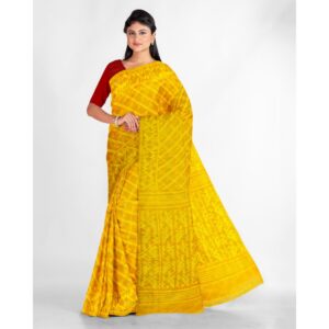 Authentic Soft Yellow Dhakai Jamdani Saree in Resham Cotton