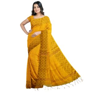 Yellow Silk Handloom Saree with Zari Work & Blouse Piece (Unstitched)