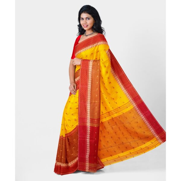 Yellow and Red Pure Cotton Tant Saree (2)