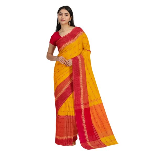 Yellow and Red Pure Cotton Tant Sari