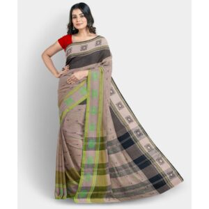 Beige Tant Saree in Pure Cotton with Handwoven Work