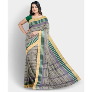 Grey Tant Saree in Pure Cotton with Handwoven Work