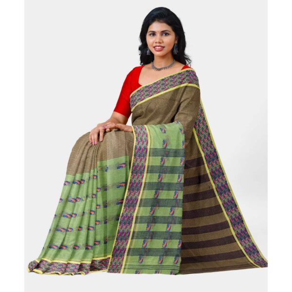 Green Cotton Bengali Tant Saree