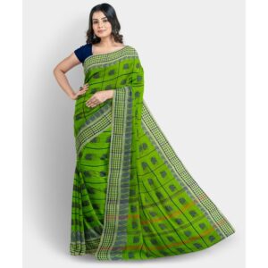Green Tant Saree in Pure Cotton with Handwoven Work
